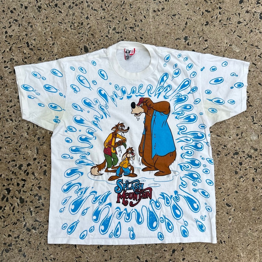 VTG Very Rare 90’s Disney Super Splash Mountain AOP Shirt Size L/XL Made In Usa